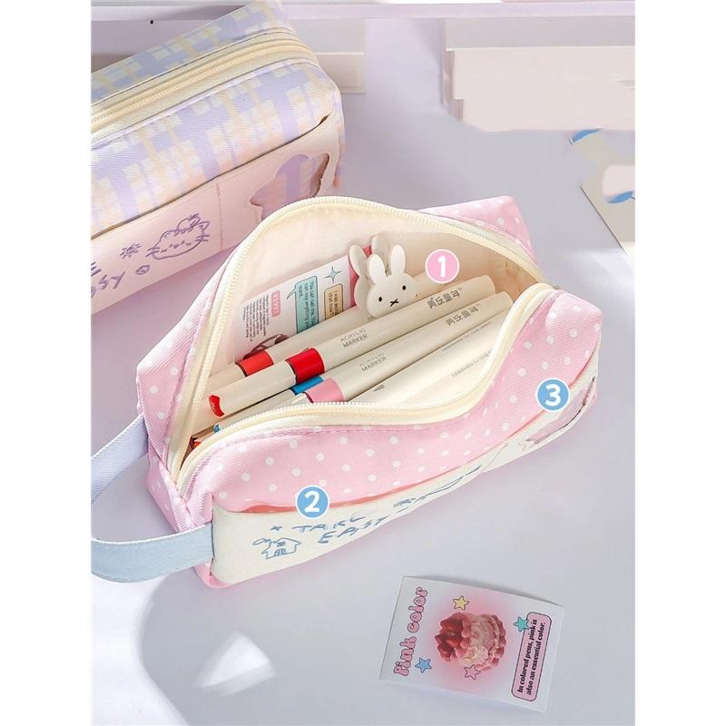 Cute Star-Printed Tote Pencil Case: Large-Capacity, Multi-Compartment Canvas Stationery Case for Students