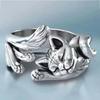 Chenrui Silver Kitten Adjustable Ring - Animal Series Fashion Jewelry