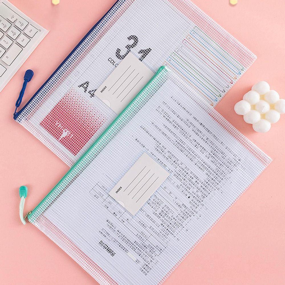 Durable PVC A4 Mesh File Bag Zipper Thickened Information Bag Transparent Subject Sorting Document Storage Bag Student