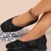 Fashion Fashion Solid Bling Flats Shoes for Women Spring Autumn 2025 Slip On Shallow Women'flats Shoes Plus Size Square Toeshoes Woman