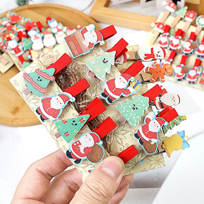 10Pcs Christmas Wooden Clips Home Hanging Photo Wall Decoration DIY Handmade Crafts 2025 New Year Party Supply Navidad Kids Gift