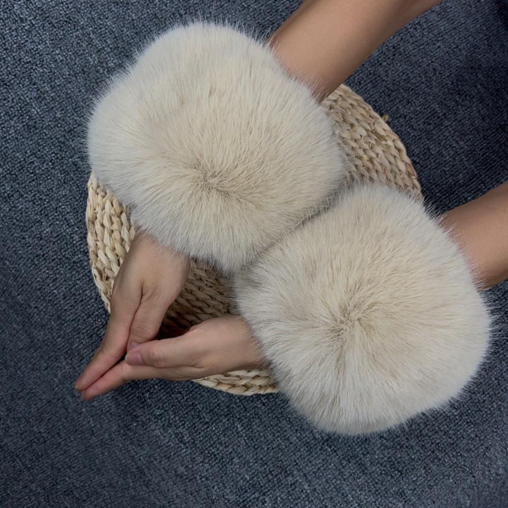 1 Pair Fluffy Faux Wrist Warmers Soft Plush Furry Gloves Cuffs Cute Fox Fur Cuffs Women
