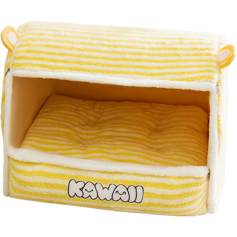 Лежак для кошки Осень и зима Теплый ветрозащитный закрытый лежак для кошки Лежак для кошки Полосатый лежак для собаки Юрта Кровать для питомца