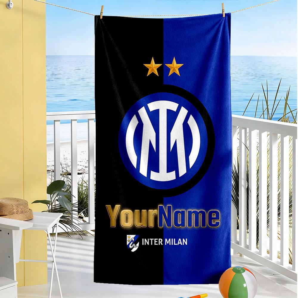 Inter Milan Personalized Text Beach Towel Quick-Dry Soft Microfiber Perfect for Traveling Yoga Camping and Swimming