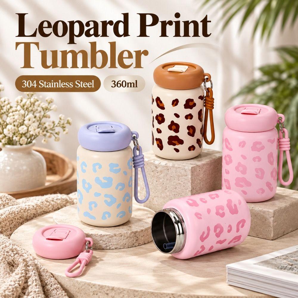 Leopard Print Stainless Steel Tumbler 360ml Portable Insulated Mug Office, Students, Etc