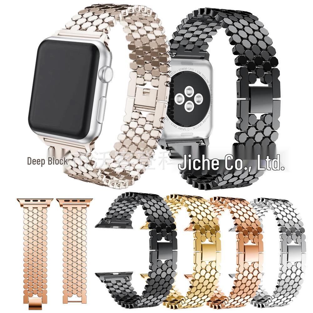 Совместимый металлический ремешок "Рыбья чешуя" для Apple Watch: Сотовая Band из нержавеющей стали, В наличии.