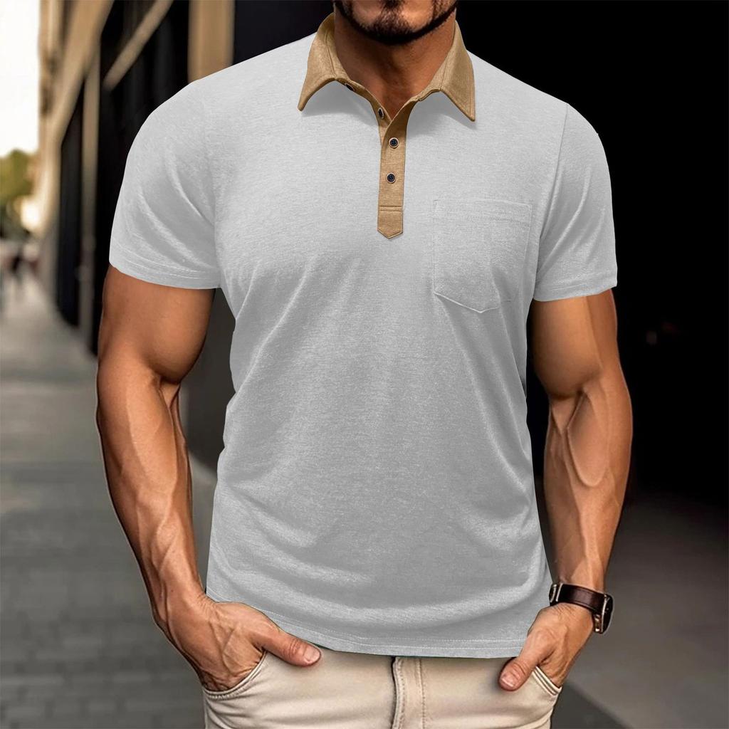 Мужская рубашка с коротким рукавом Мужская футболка с 4 пуговицами Повседневный топ