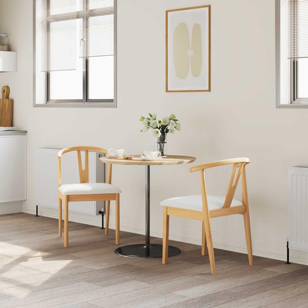Dining Chair Set of 2 Natural Light Solid Rubberwood