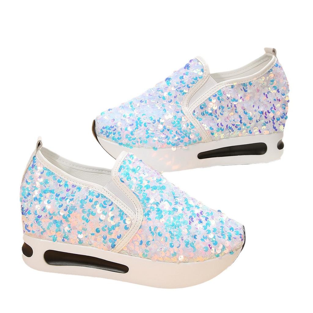 Кроссовки женские Allover Sequin Platform Slip-On Muffin Tennis Flat Женские спортивные туфли-лоферы Slip-on Platform Elegant Shoes