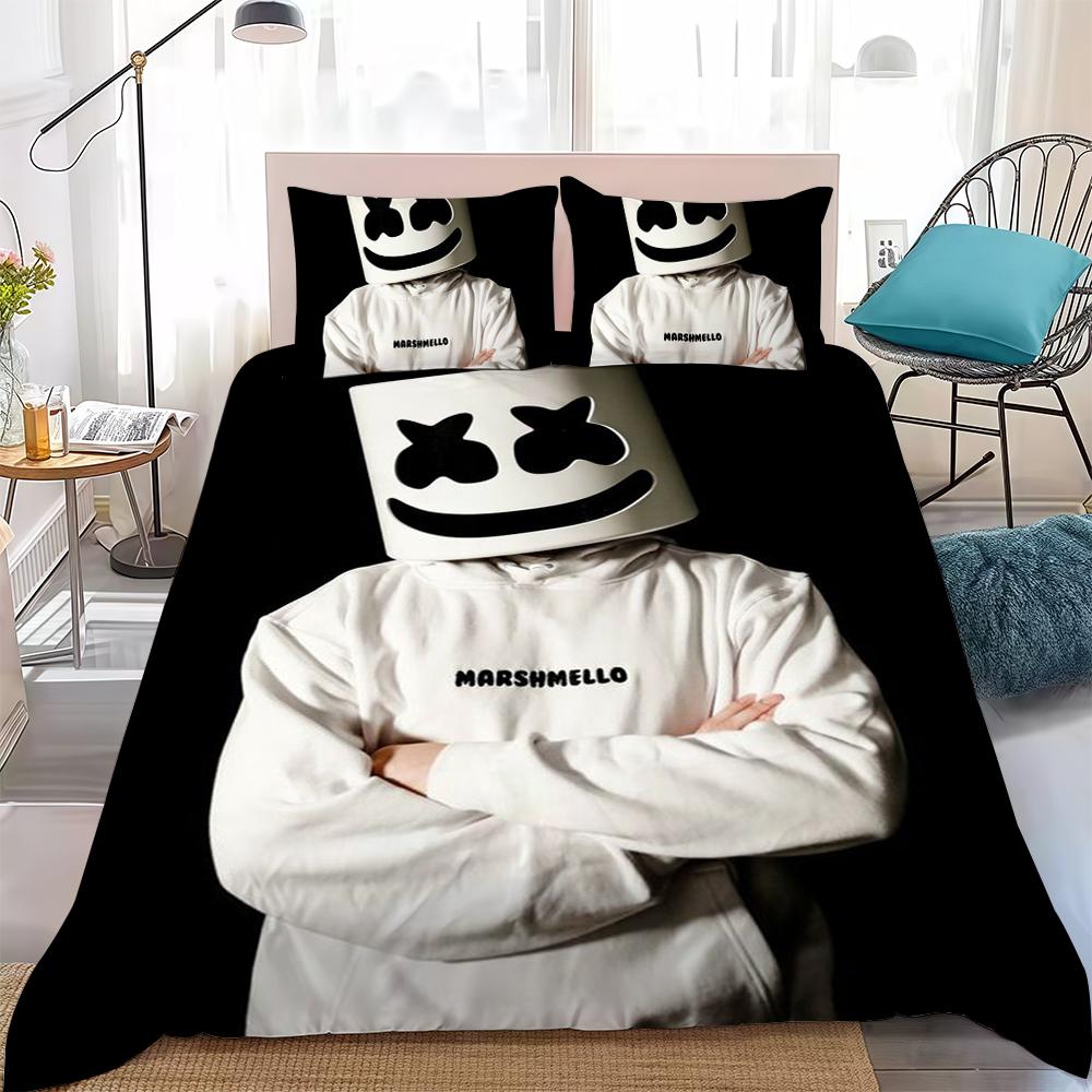 Комплект постельного белья с пододеяльником Dj-M-Marshmello Домашний стиль Мягкий хлопковый хлопок для стирки Кровать 3 предмета Подарок для студенческого общежития