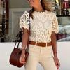 Женский топ с вырезом, однотонная кружевная блузка с вышивкой, рубашка, повседневный пуловер с пышными рукавами, женский летний топ, винтажная уличная одежда с круглым вырезом