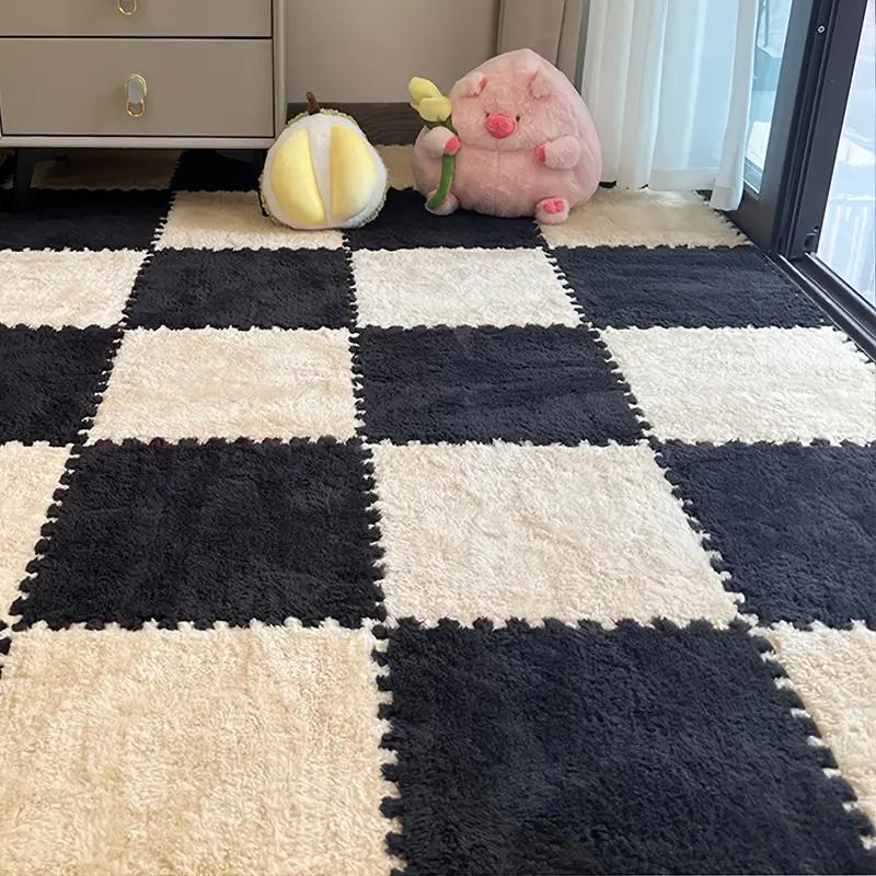 4/12pcs Plush Puzzle Foam Floor Mat Soft Fluffy Interlocking Square Foam Tiles Area Rugs Carpet for Parlor Bedroom Decoration