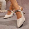 Women's Metal Decoration Stiletto Heel Shoes Elegant Pointed Toe Party Dress Pumps Woman Summer Slingback Heels Sandals
