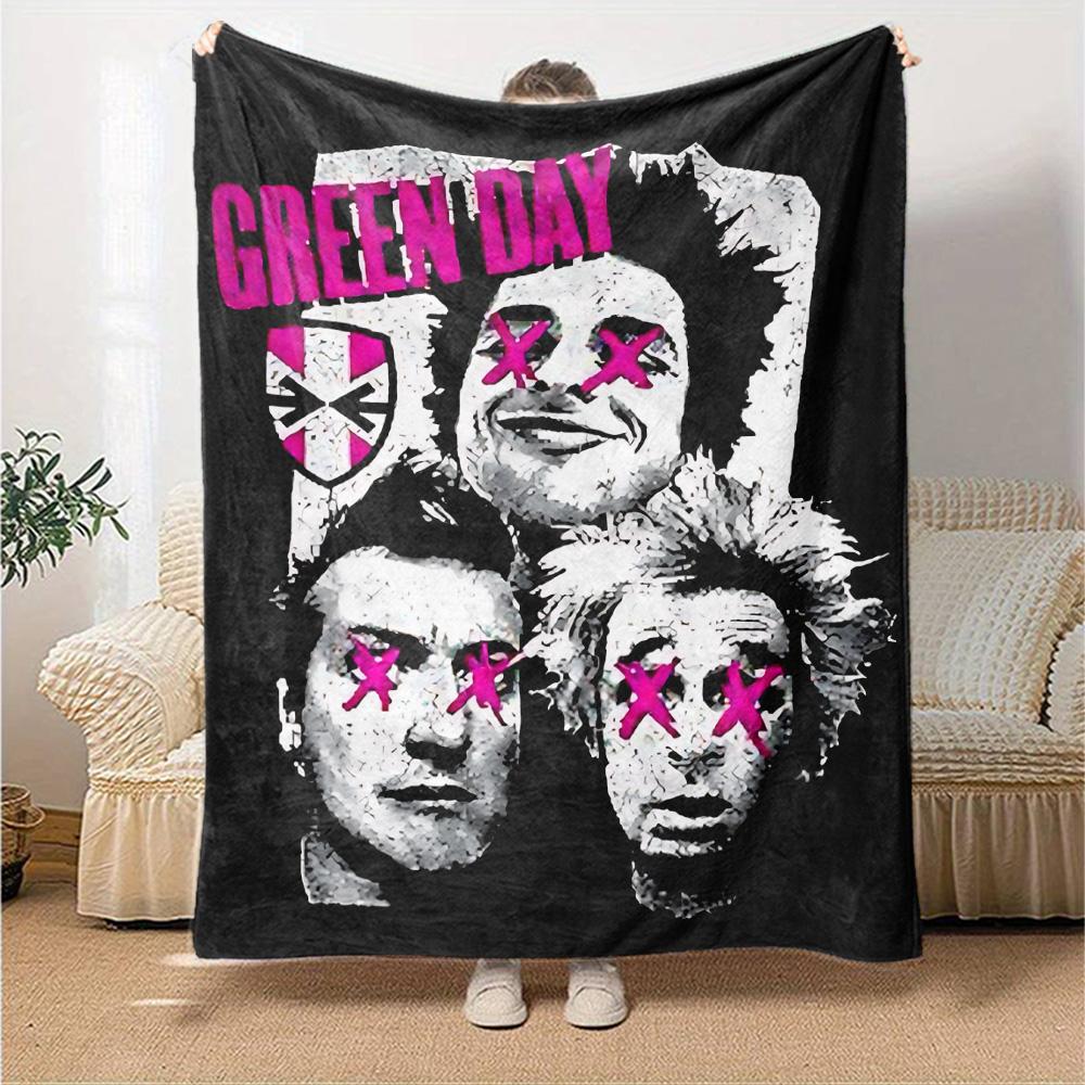 Green Day Punk Rock Flannel Blanket Super Soft Warm Cozy Blanket For Sofa Bed Office Travel Allseason Home Decor Gift