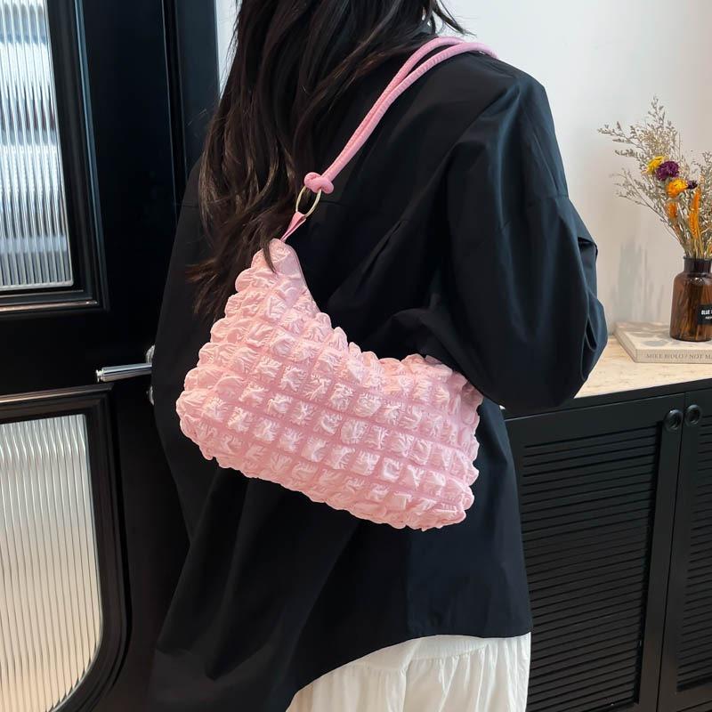 New Fashionable Versatile Pleated Bag Cream Bubble Grid Armpit Bag Fresh Women's Shoulder Bag