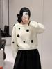 Women's Retro Polka Dot Fluffy Knit Sweater with Stand-Up Collar - Slimming Autumn/Winter Top
