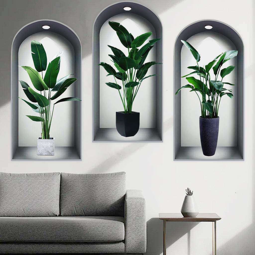 Набор из 3 шт. Наклейки на стену с растениями и цветами Сделай сам Наклейки из стекла в виде короны для декора гостиной, спальни, свадьбы Самоклеящиеся наклейки на холодильник