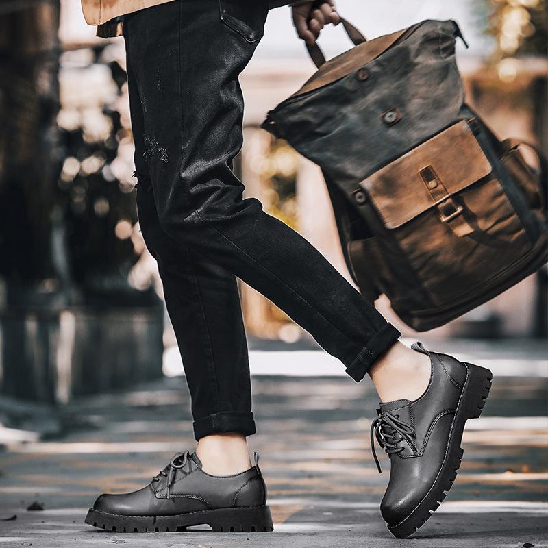 Spring and Summer Men's Thick-Soled British Style Big Head Leather Shoes Men's Low-Top Business Casual All-Match Increased by Work Shoes