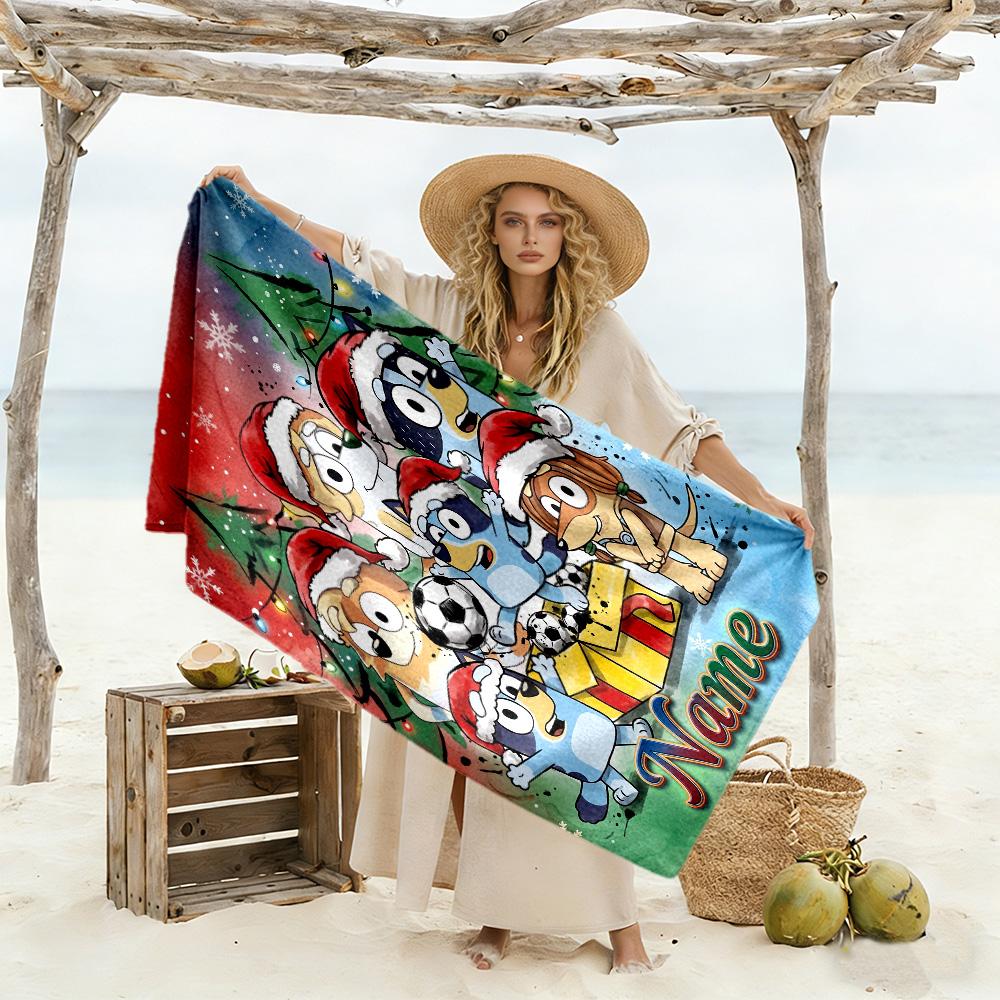 Christmas Penguins Celebration Customizable Name Beach Towel Super Soft & Absorbent