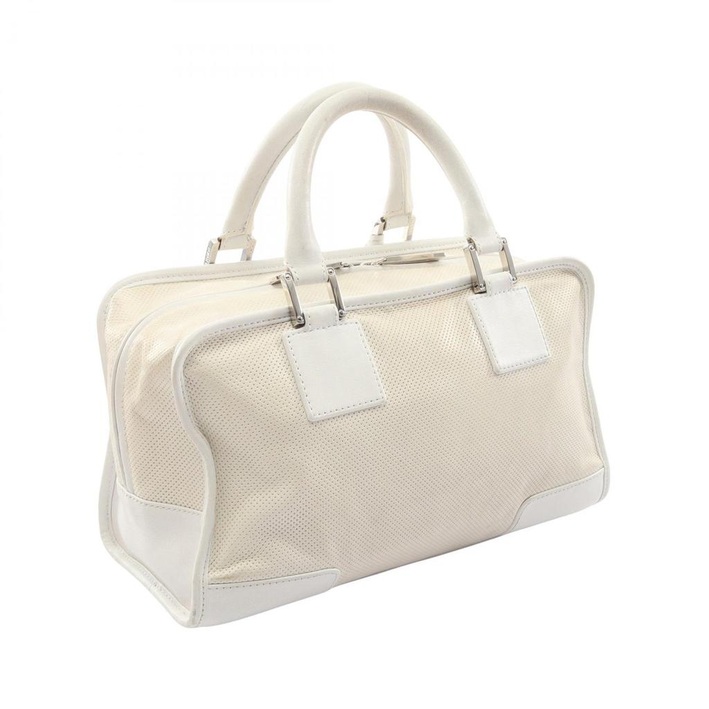 Used LOEWE Amazona 28 Punching Handbag leather White Used Women