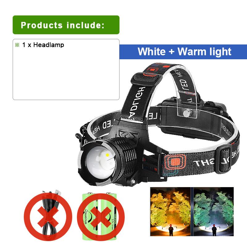 8000LM Powerful Headlamp White/Warm Light Double Wick Led Head Flashlight Long Range Headlight 18650 Rechargeable Head Lantern