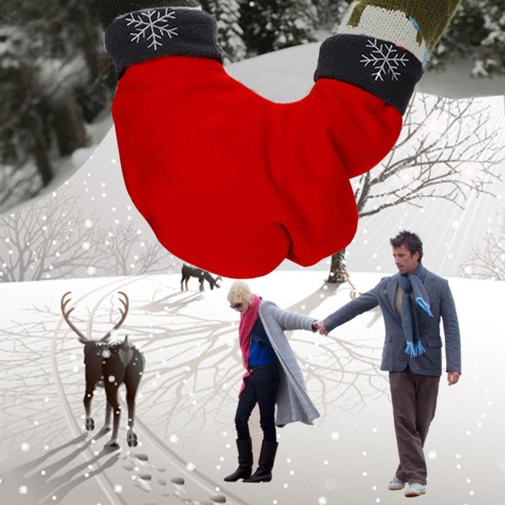 Polar Fleece Couple Gloves Snowflake Embroidery Warm Mittens Portable Holding Hands Gloves Winter