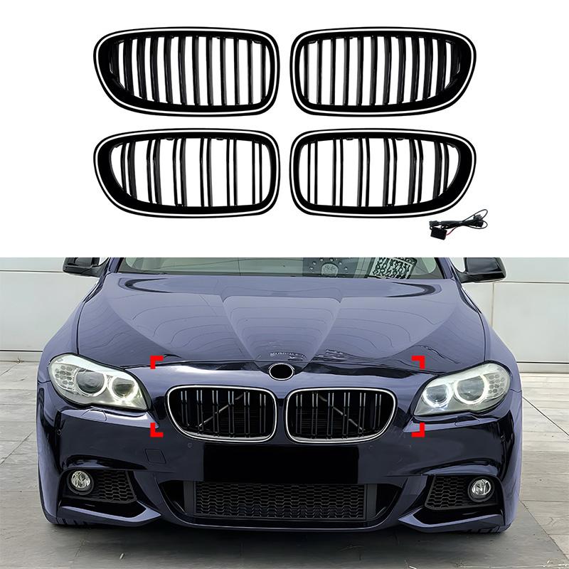 Для BMW 5 серии F10 F11 2011-2017 Высококачественная ABS Однорядная и Двухрядная Светодиодная Решетка Радиатора Передние Спортивные Решетки Глянцевый Черный