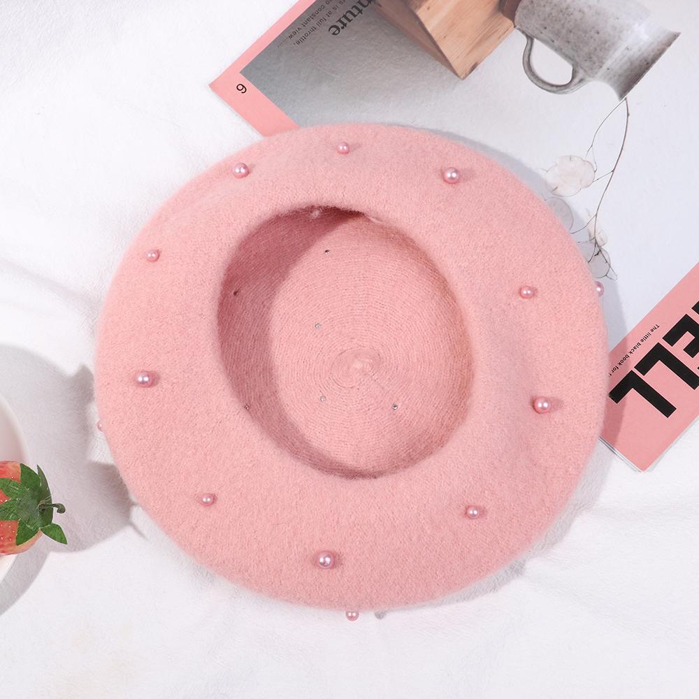 Toddler Pearly Warm Beret Hat Girls Hats Children Caps Headgear