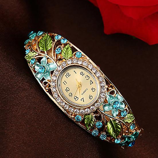 Bangle Dress Watch Vintage Faux Crystal Alloy Pretty Floral Pattern Bracelet Watch
