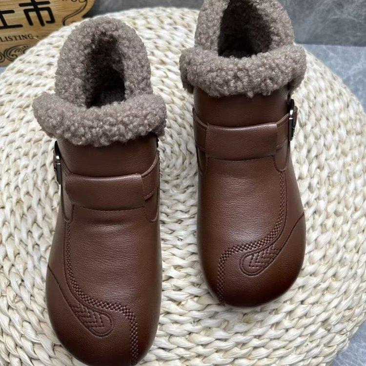 Зимние хлопковые туфли бархатные теплые короткие ботинки женская обувь пожилые плоская нескользящая короткие ботинки зимняя обувь