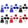 Girls Cheerleading Costume Set Sleeveless Zipper Top Pleated Skirt Bow Headband Hand Flowers Striped Socks
