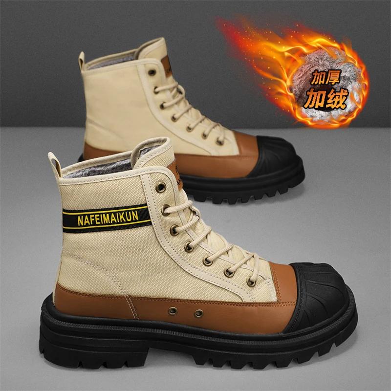 Зимние ботинки мужские зимние меховые теплые повседневные кожаные ботинки на платформе дизайнерские роскошные ковбойские боевые тактические ботинки челси для пешего туризма