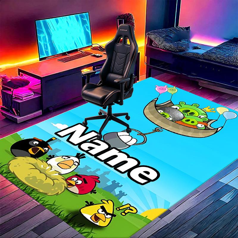 Custom Name Personalized Angry Birds Print Carpet, Versatile Home Decor Rug, for Playroom, Apartment, Balcony, Entryway, Hallway Gift