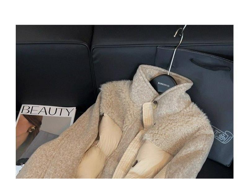 Women's Lambswool Patchwork Cotton Stand Collar Jacket - 2025 Winter Warm Short Design