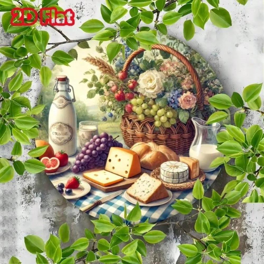 Металлическое настенное искусство Декор для кухни Рустик Дизайн с едой 8x8 дюймов Алюминиевая пластина Сыр Хлеб Виноград