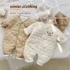 Bear Baby Winter Jumpsuit Scarf Autumn Toddler Outfit Set Fleece Newborn Romper for Boys Girls Clothes Infant Onesie