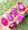 Pink Slice Agate Gemstone 925 Sterling Silver Plated Handmade 5 PCs Fancy Pendants Jewelry SEN-438