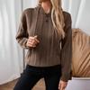 Vintage Pullover Sweater Hooded Loose Long Sleeve V-Neck Solid Color Knitwear Top for Autumn Winter