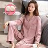 100% хлопок женский пижамный комплект весна/осень топ с длинными рукавами нагрудник длинные брюки тонкие для верхней одежды домашняя одежда