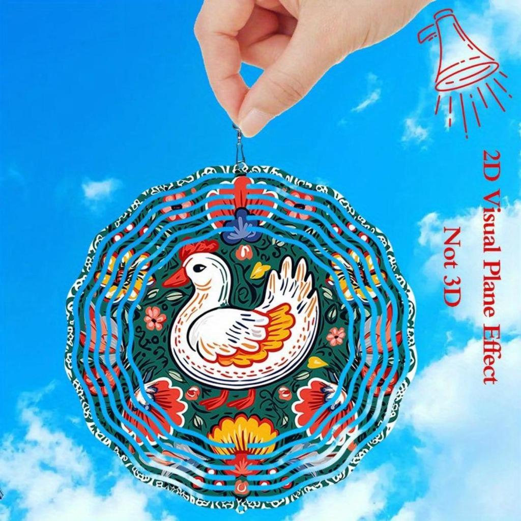 Floral Duck Round Art Wind Chime Metal Hanging Decor for Garden Patio Outdoor Indoor Holiday Decorations Durable Weather Resistant