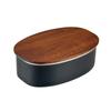 Nonoji Stainless Steel Lunch Box Oval Microwave and Dishwasher Safe Stylish and Simple Lunch Box Natural Wood Lid Black
