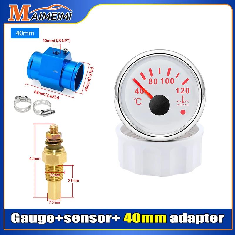 52mm 2inch Marine Boat Water Temperature Gauge Sensor 1/8NPT 40-120℃ Water Temp Meter Indicator 9-32V For Car Auto Motorcycles