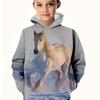 Printed Fashion Hoodies Breathable 3D Horse Graphic Hoodies Girls/boys Hooded Pullover Sweatshirt For Spring Fall Sports