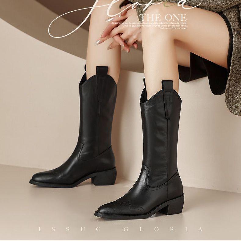 Модная обувь средней длины из коричневой кожи, женские полусапоги на среднем каблуке, черные готические туфли с удобными ботинками в стиле косплей Gyaru