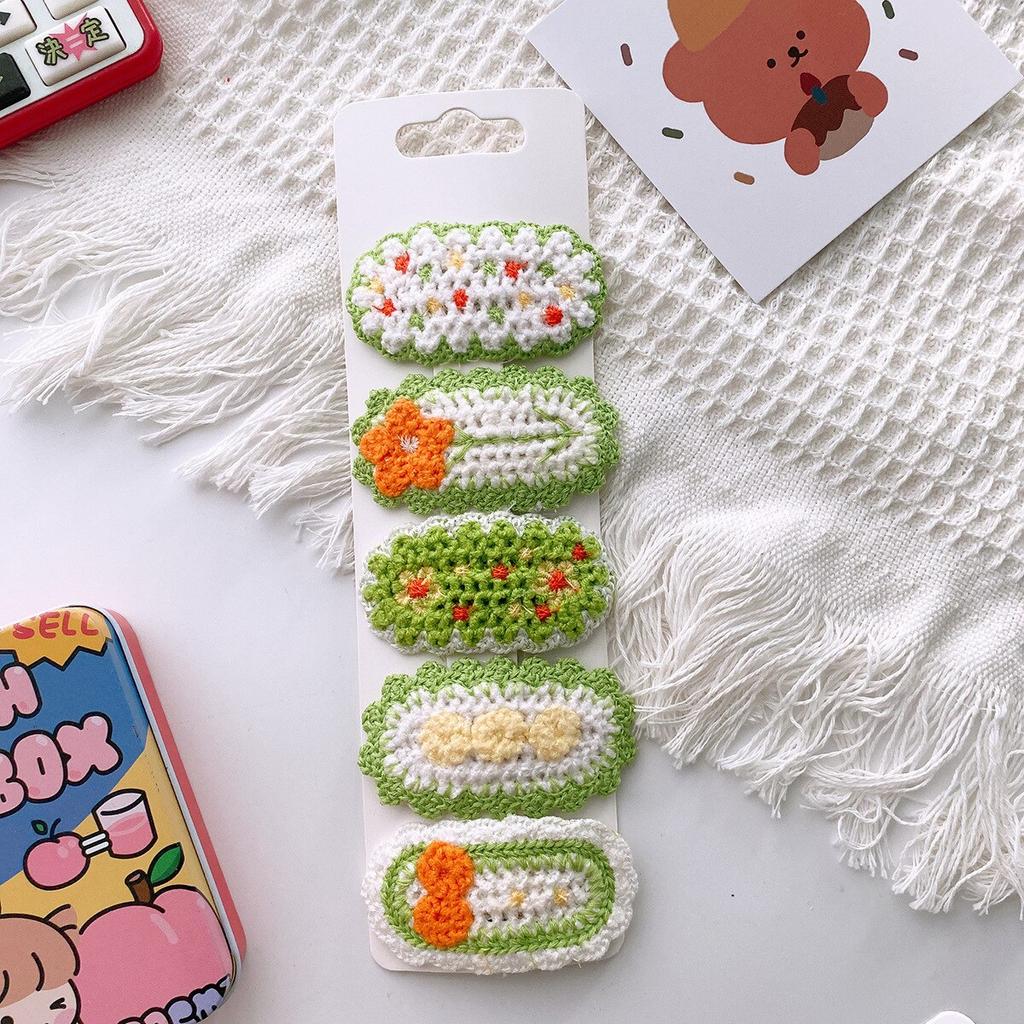 5 шт./компл. заколка для волос для маленьких девочек, милые вязаные плюшевые детские заколки с цветочным принтом, полная челка с боковым зажимом