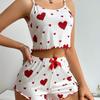 Strawberry Heart Print Women's Casual Camisole Shorts Set