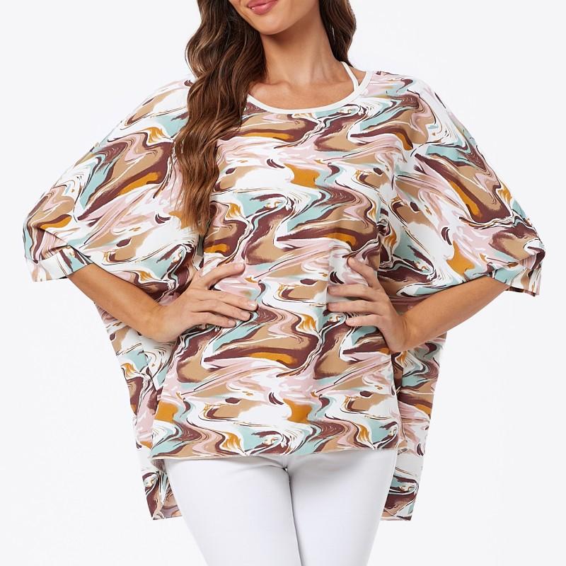 Шифоновые туники больших размеров с цветочным принтом, блузки для женщин, летние рубашки в стиле «летучая мышь» в стиле бохо, пляжные накидки