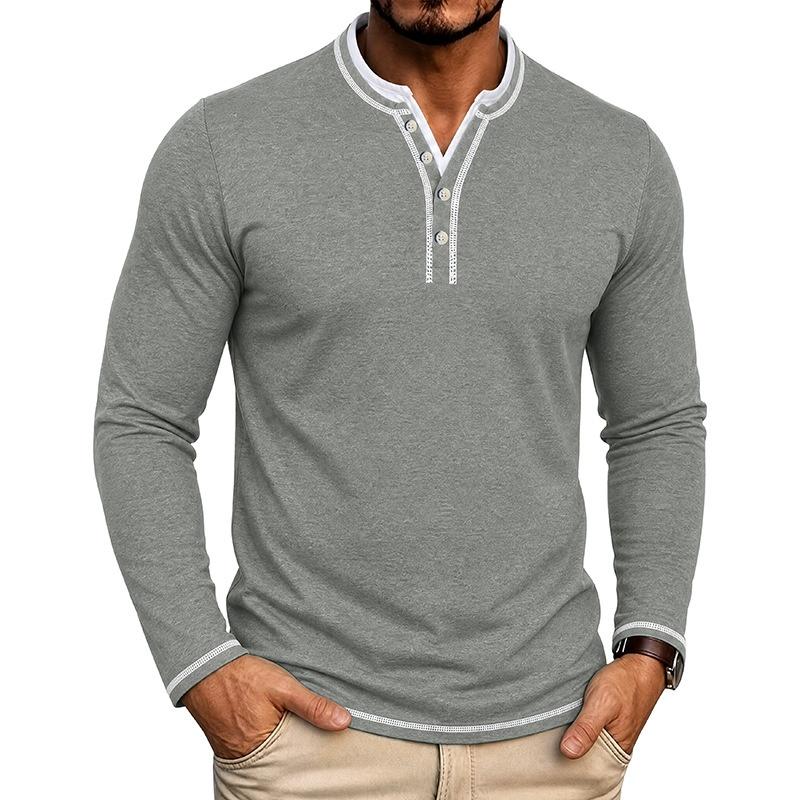 Мужская футболка-henley с длинным рукавом, пуловер, многослойный образ, круглый вырез, повседневный, облегающий крой, с планкой на пуговицах и рифлеными манжетами, для повседневной носки
