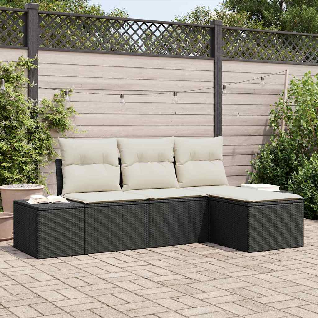 Garden Sofa Set with Cushions 4 pcs Black and Cream Poly Rattan