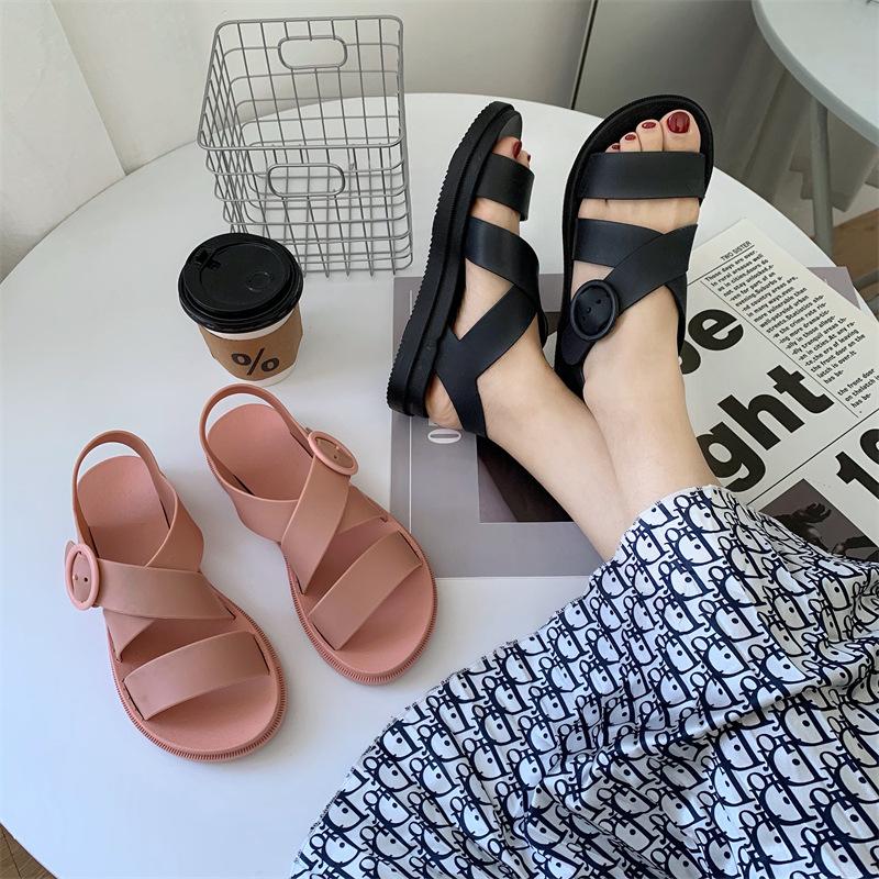 Trendy Flat Sandals for Women Korean Style Pvc Roman Slippers Girl Fashion Summer Slides Match Skirts Hot Selling Wholesale